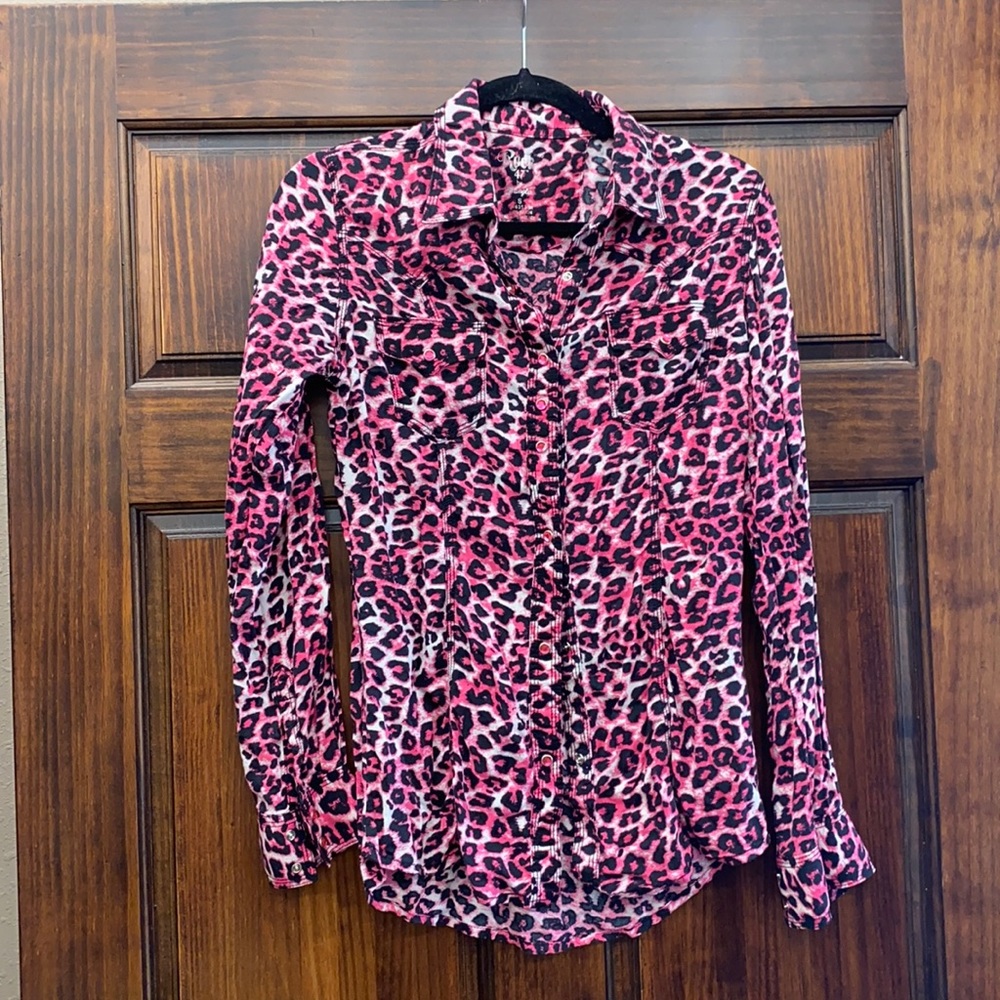 Pink cheetah button down